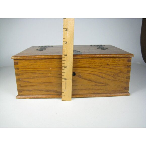 Antique Wooden Box Ornate Metal Hinges Latch Hand Made Crafted Lidded - Picture 5 of 16